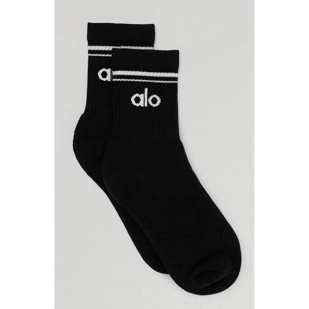 ALO Yoga Sock Half Crew Mens Womens Size M Black/White NWT Retro Athleisure